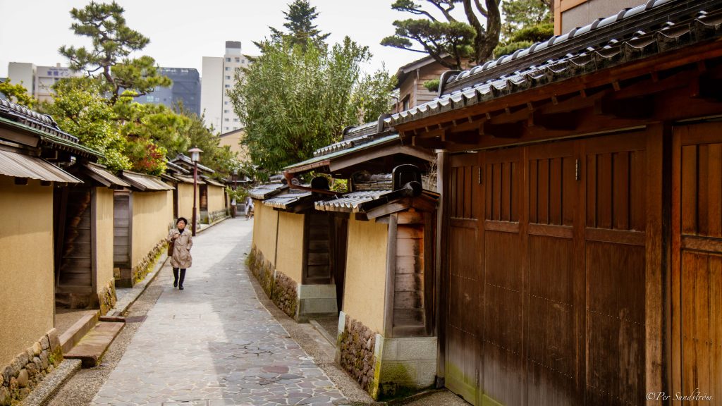 Japan, Ishikawa. Stadsdel i Kanazawa för samurajer, en mäktig klass. Det feodala Japan.